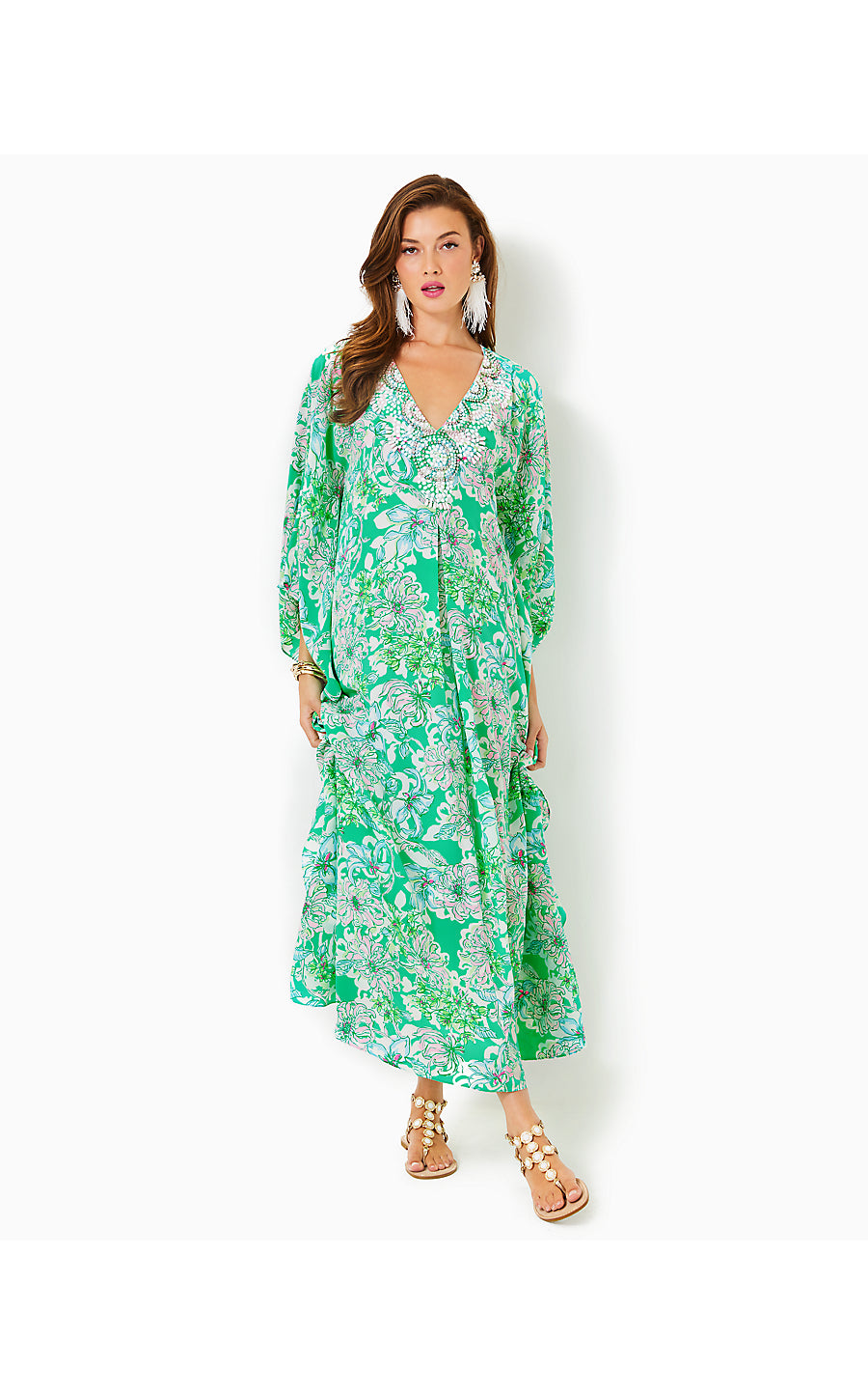 MINDY BEADED CAFTAN - SPEARMINT BLOSSOM VIEWS