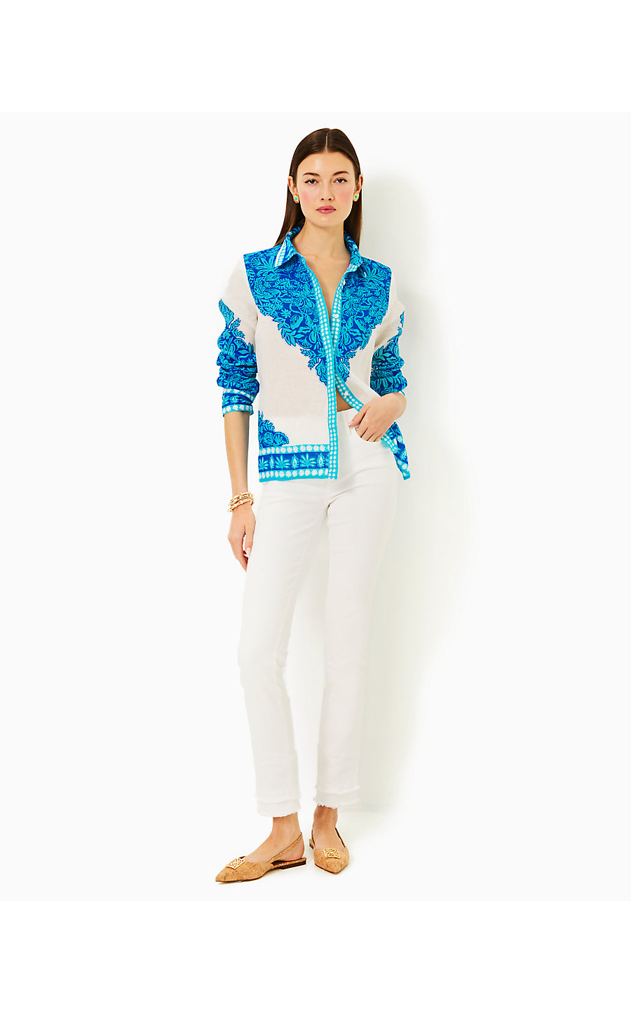 KIRAN BUTTON DOWN TOP - BREEZY AQUA - JUNGLE ESCAPE