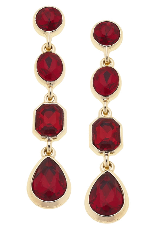 DAPHNE RHINESTONE LINKED EARRINGS - RED