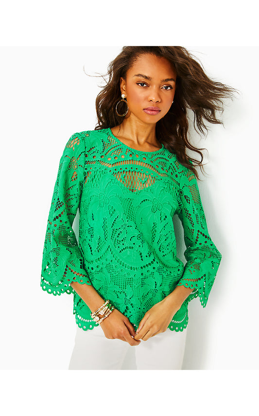 OAKLYNN TUNIC - BRAZILIAN GREEN - PALMS IN PARADISE LACE