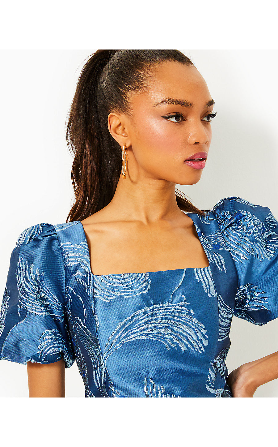 BOOKER SKIRTED ROMPER - LOW TIDE NAVY - DANCING KOI METALLIC JACQUARD