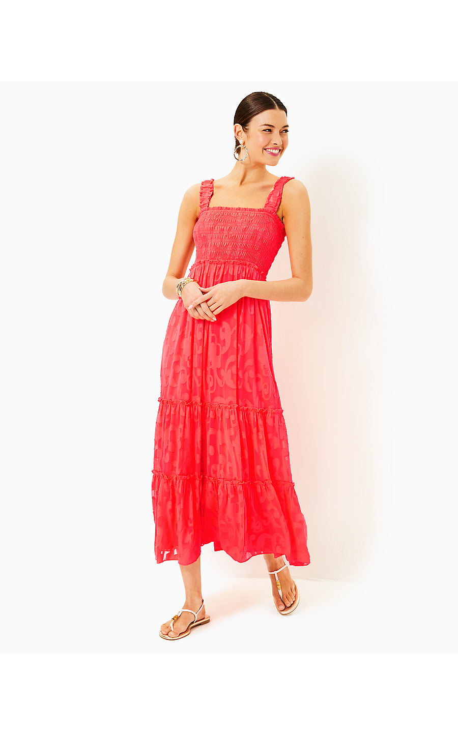 HADLY SMOCKED MAXI DRESS - MIZNER RED