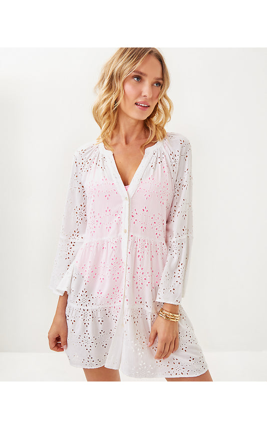 BRAILEY EYELET COVERUP - RESORT WHITE - HIDEAWAY RAYON EYELET