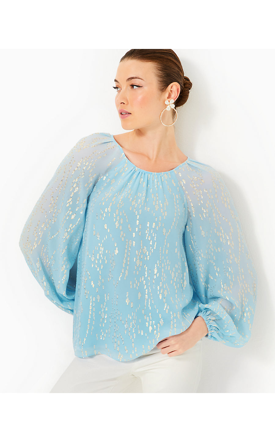 NORALEEN SILK TOP - BONAIRE BLUE - FISH CLIP CHIFFON