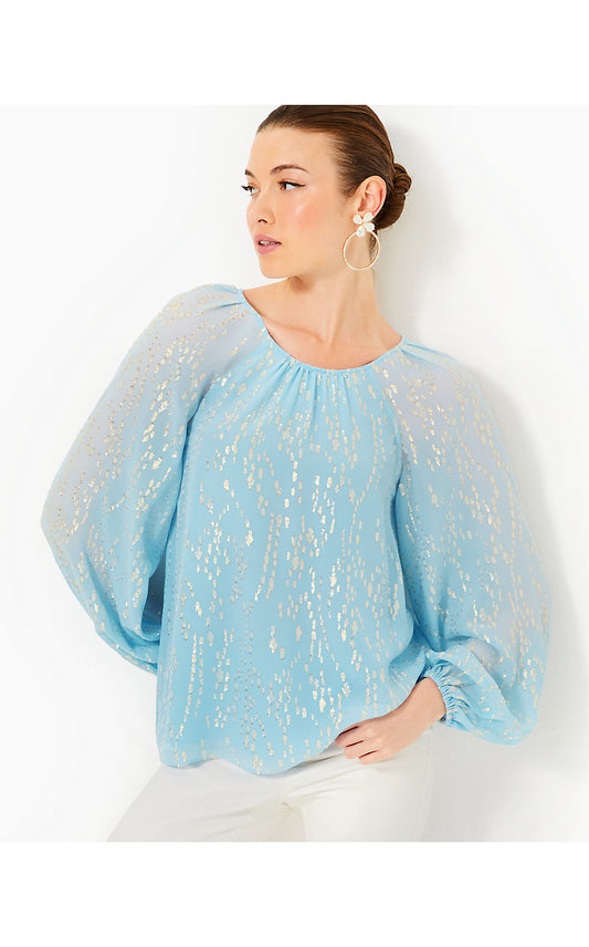 NORALEEN SILK TOP - BONAIRE BLUE - FISH CLIP CHIFFON