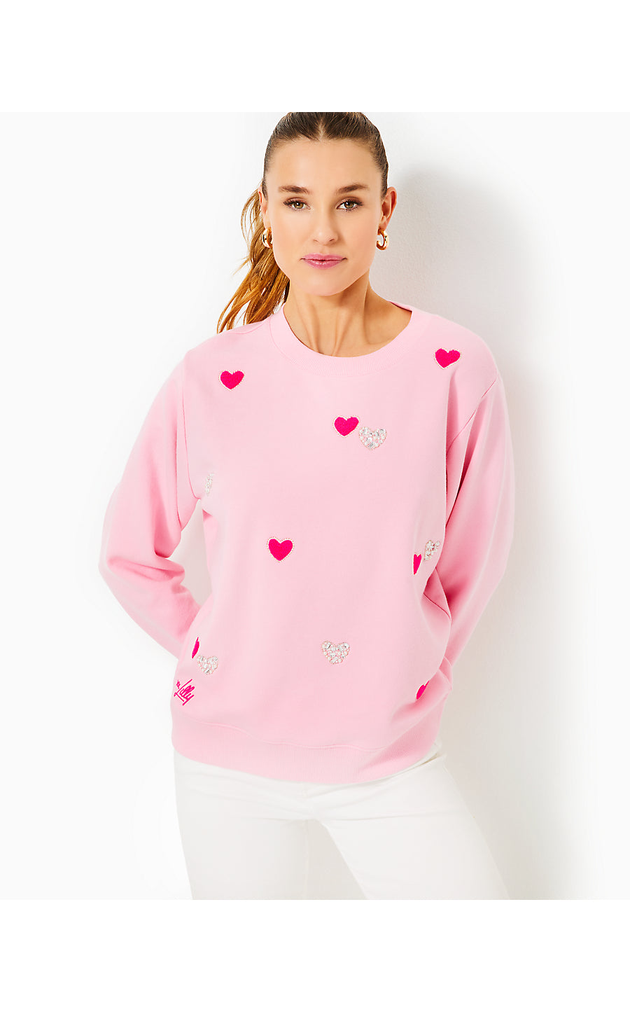 BALLAD LONG SLEEVE SWEATS - CONCH SHELL PINK - HEARTS EMBELLISHMENT