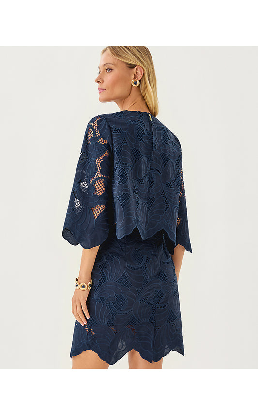 AMABEL LONG SLEEVE CROPPE - LOW TIDE NAVY - SWAY WITH ME SCALLOPED LACE