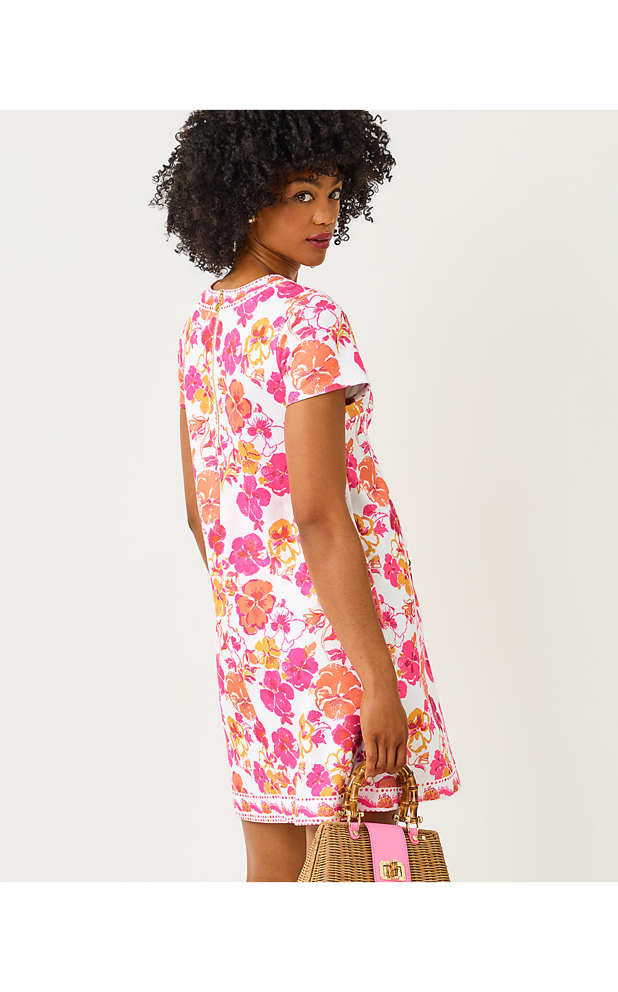 LINNEA SHIFT DRESS - RESORT WHITE - PANSY FANSY ENGINEERED KNIT SHIFT