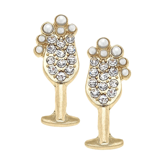 Canvas Style - Glass of Bubbly Pave Stud Earrings in Shiny Gold