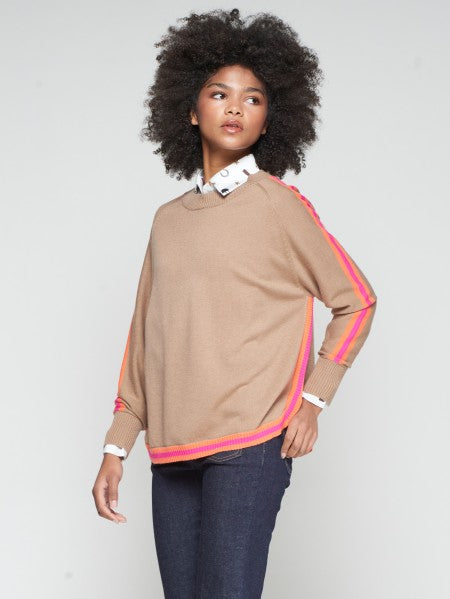 BEIGE SWEATER WITH FLUO TRIM