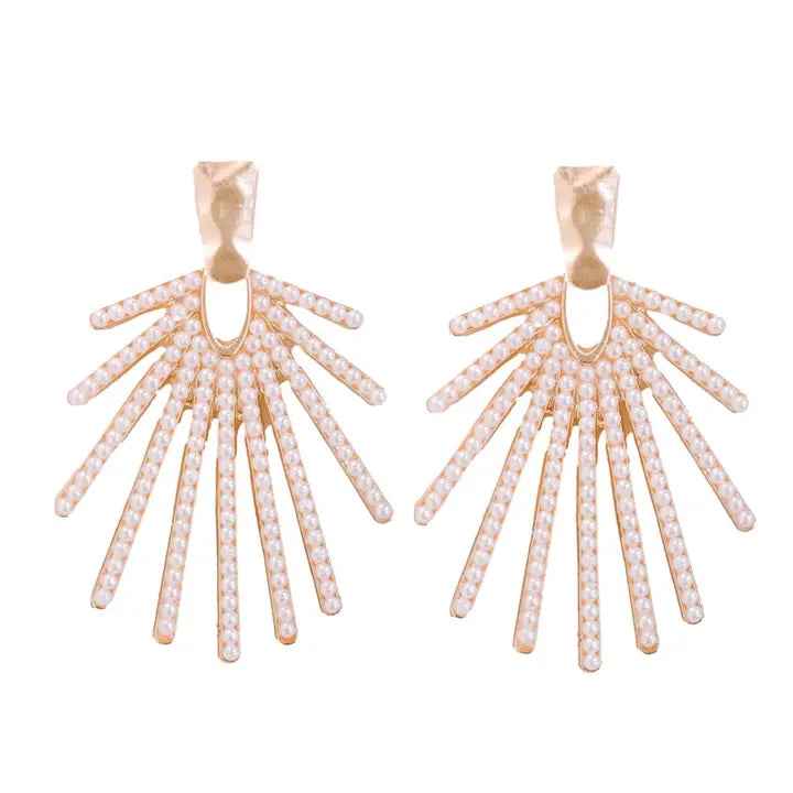 Pearl Sunburst Statement Drop Earrings