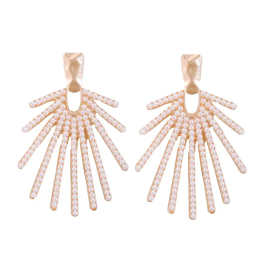 Pearl Sunburst Statement Drop Earrings