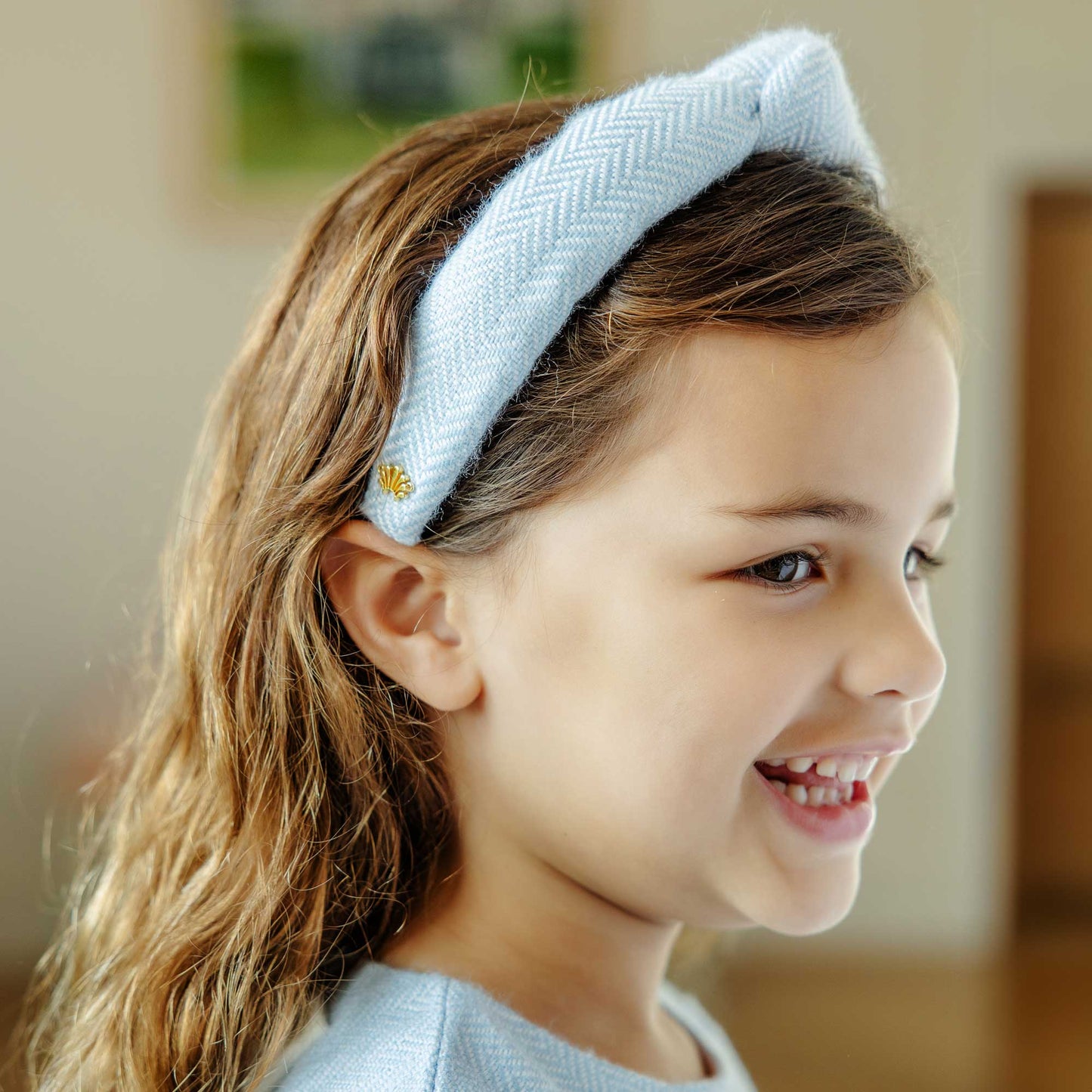 TBBC x LELE BEALE ST BLUE HERRINGBONE KIDS KNOTTED HEADBAND