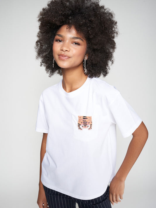 WHITE T-SHIRT WITH TIGER EMBROIDERY