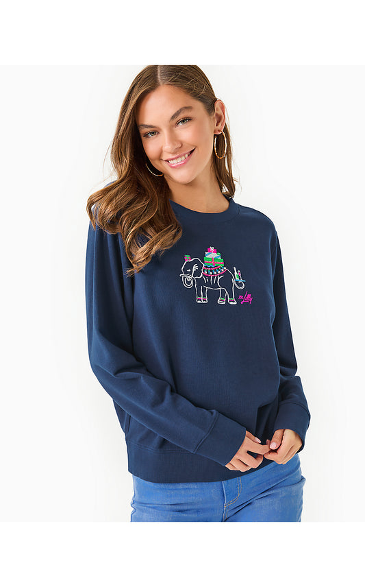 BALLAD LONG SLEEVE SWEATS - LOW TIDE NAVY - HOLIDAY ELEPHANT EMBROIDERY