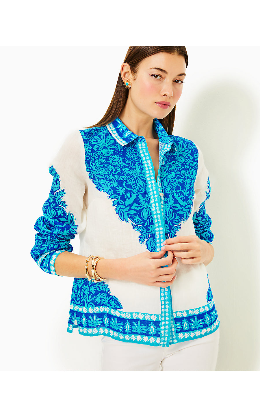 KIRAN BUTTON DOWN TOP - BREEZY AQUA - JUNGLE ESCAPE