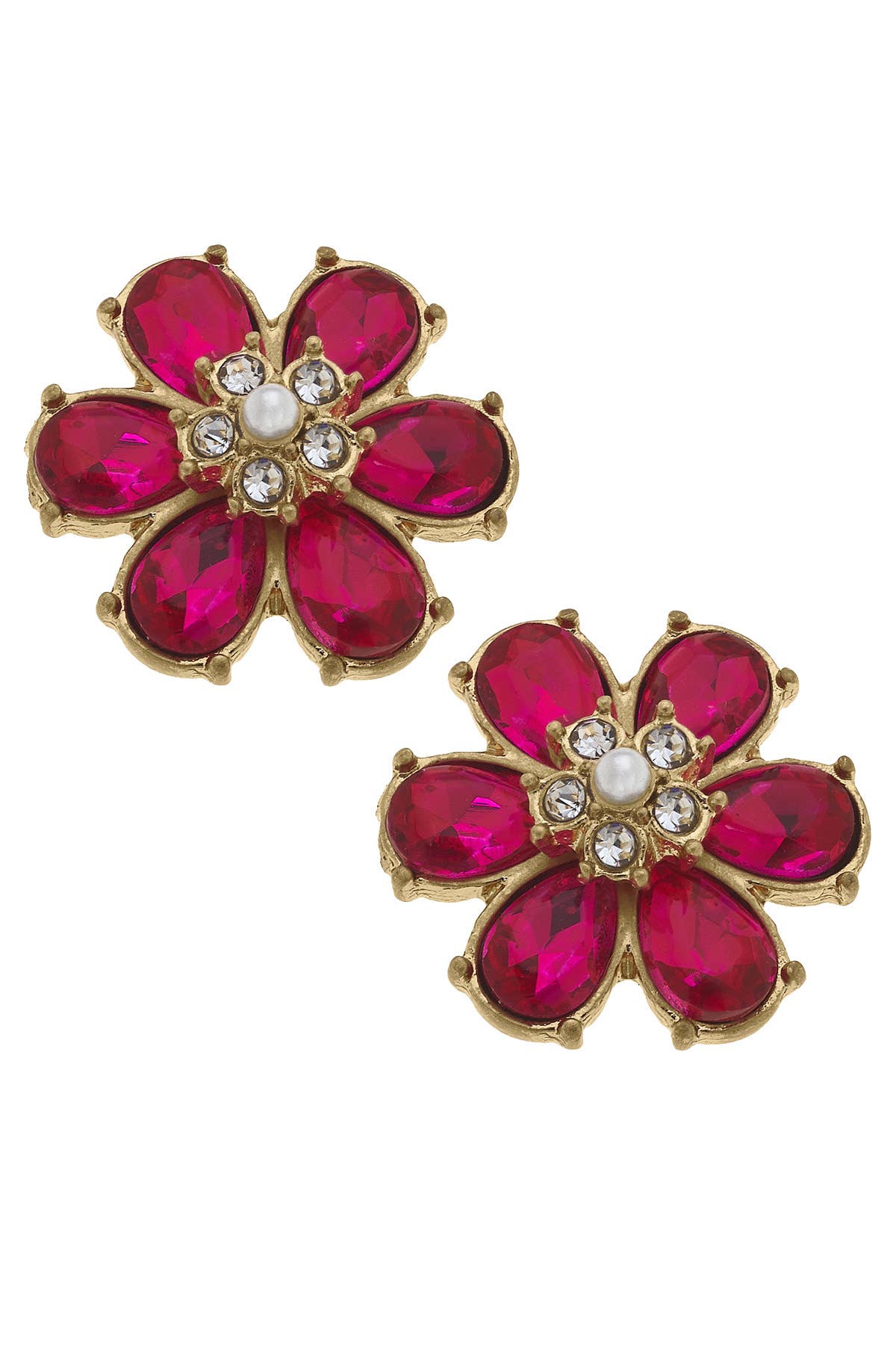 Canvas Style - Brooke Rhinestone & Pearl Flower Stud Earrings: Clear