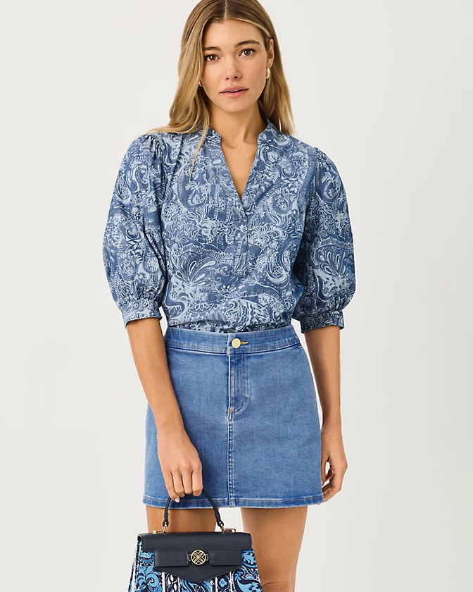 MIALEIGH TOP - INDIGO - ALL DAY CHAMBRAY PAISLEY PARADE PIGMENT