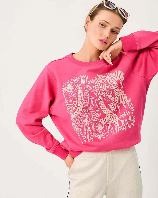 BALLAD LONG SLEEVE SWEATS - PINK ASTER - SAFARI EMBROIDERY