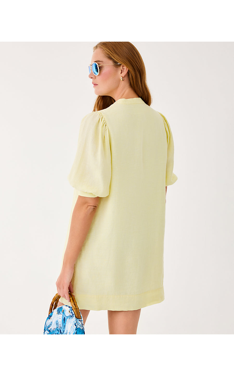 MIALEIGH ELBOW SLEEVE LINEN DRESS - LIMONCELLO X RESORT WHITE