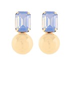 Metal Ball Dangle Glass Earrings - Blue/Opal