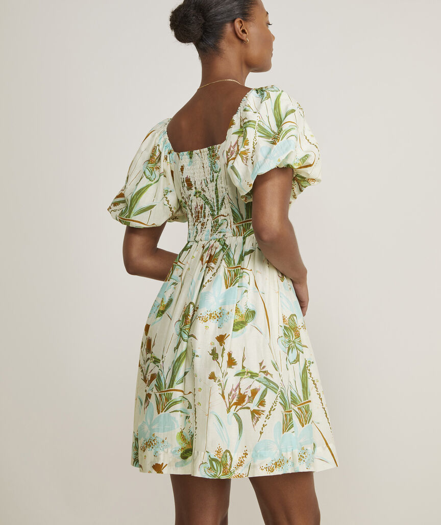 Sweetheart Puff-Sleeve Dress - Wild Floral - Stone