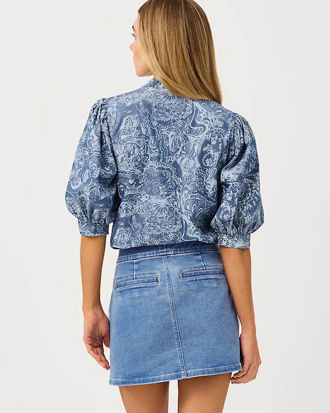 MIALEIGH TOP - INDIGO - ALL DAY CHAMBRAY PAISLEY PARADE PIGMENT