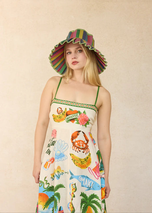 Luxe Capri Hat - Garden Resort Party - Maxi Brim - Medium