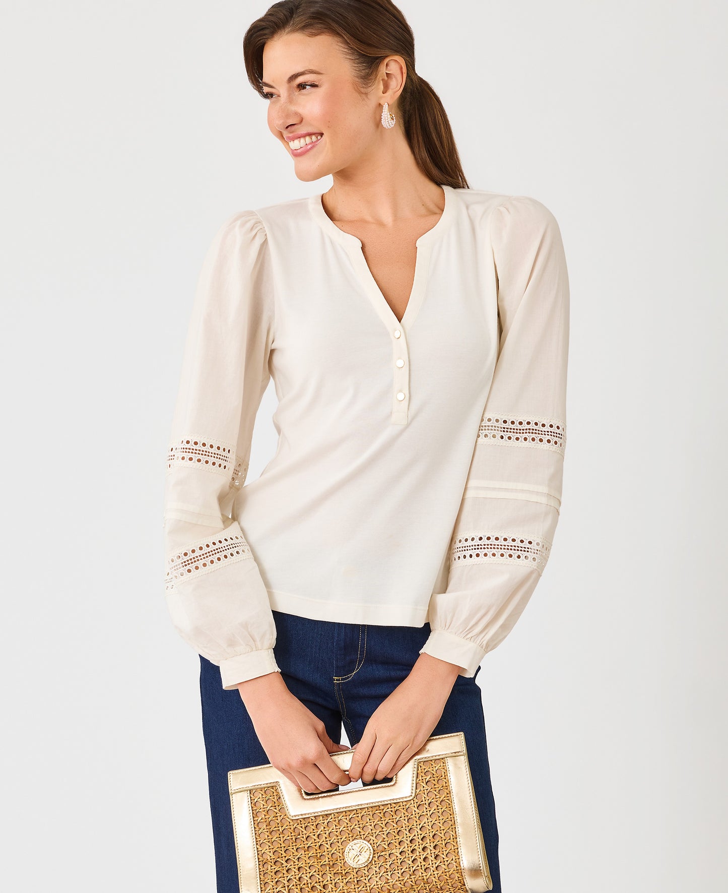 RONSON LONG SLEEVE KNIT T - COCONUT