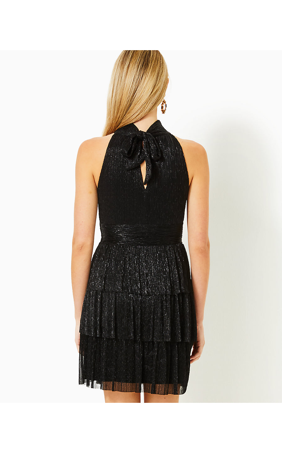 WYN DRESS - NOIR - METALLIC KNIT CRINKLE