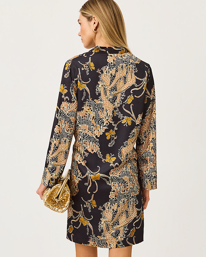 IRELLA CAFTAN DRESS-ONYX-STRIPED SAFARI ENGINEERED WOVEN DRESS