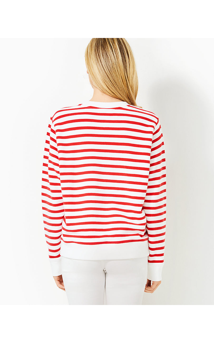 BALLAD LONG SLEEVE SWEATS - ROCOCO RED - COASTAL STRIPE STARFISH EMBELLISHMENT