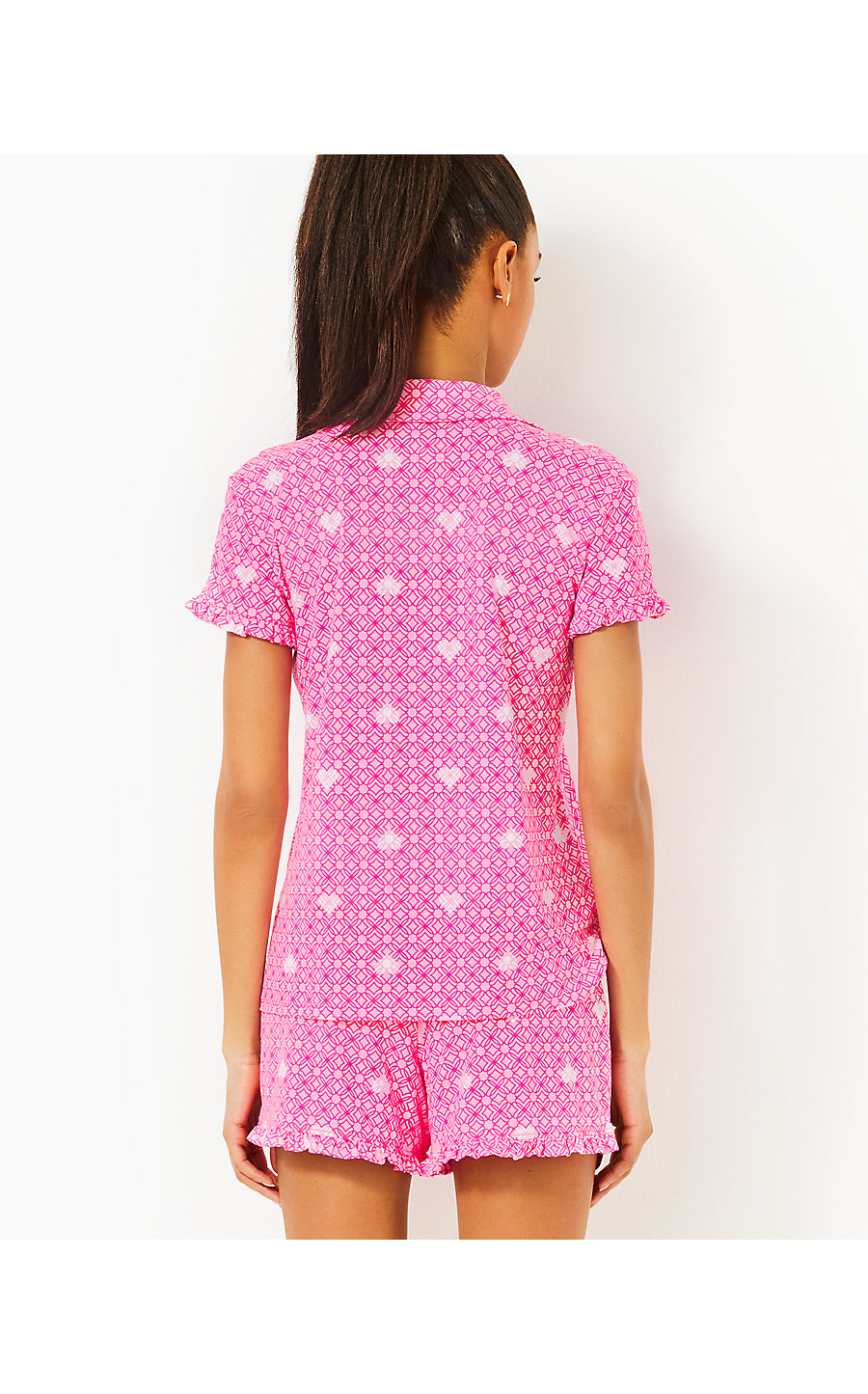 VALAINE PJ TOP - PASSION FRUIT PINK - FLUTTERING HEARTS