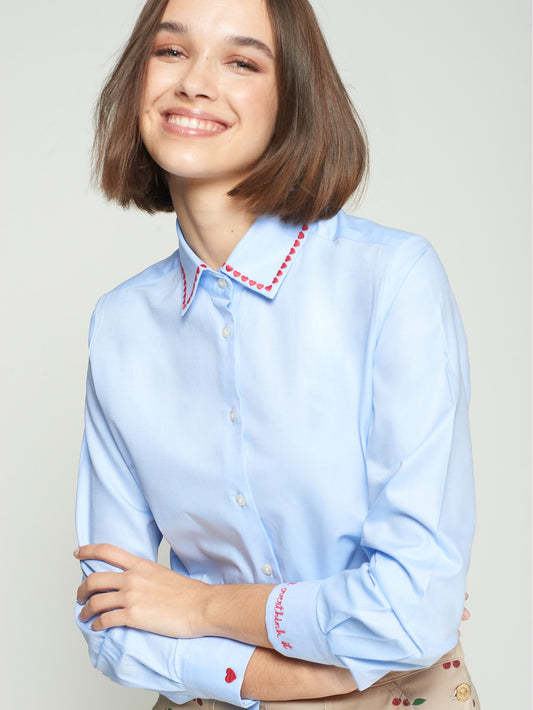 LIGHT BLUE SHIRT WITH HEART EMBROIDERY/SHIRT ISA EMB AZUL TWILL