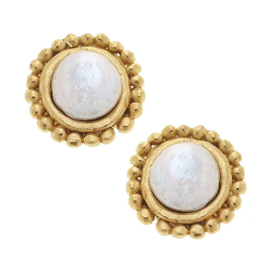 GOLD WITH PEARL PIERCED EARRINGS