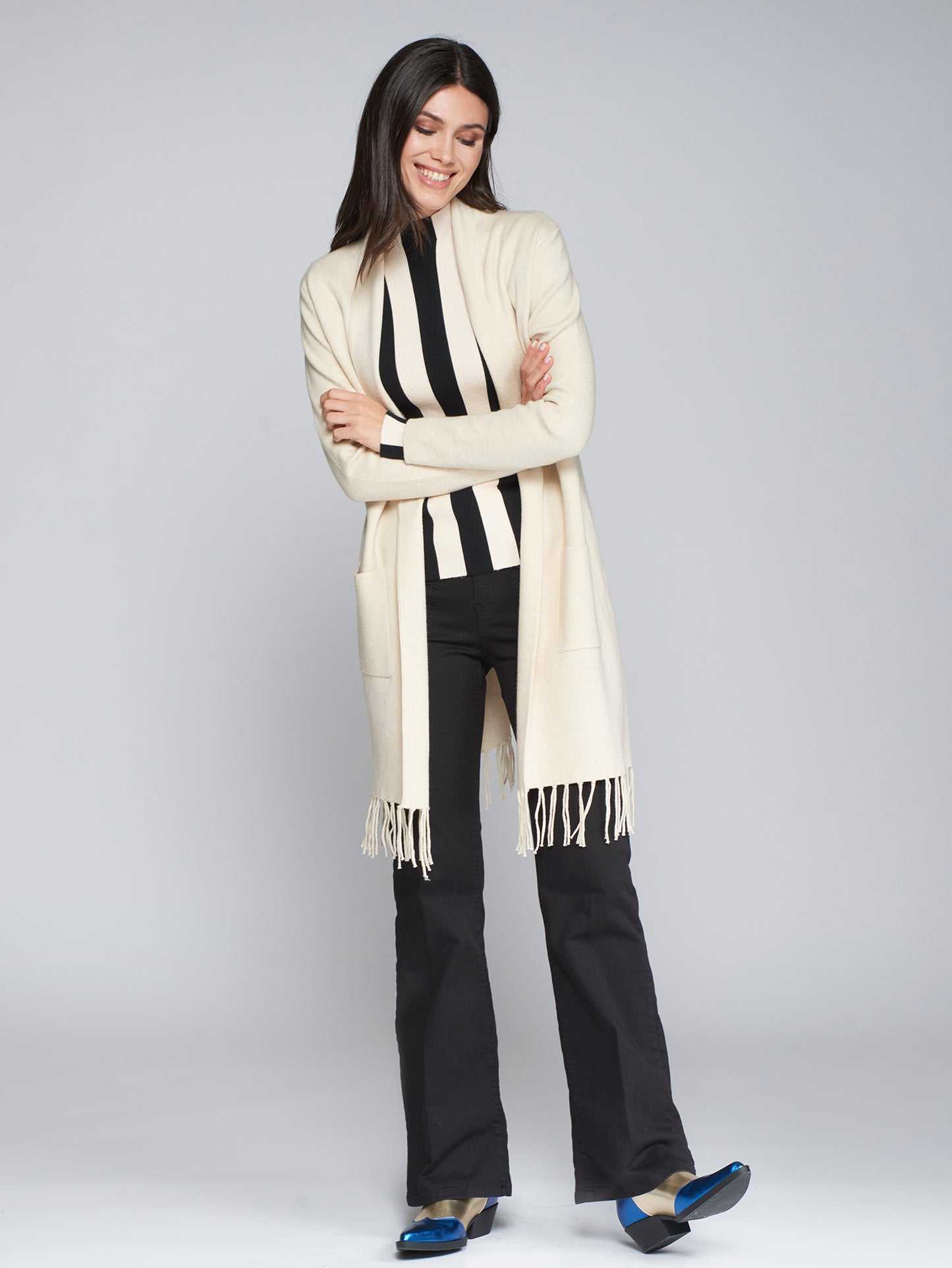 CARDIGAN WITH FRINGES- BEIGE