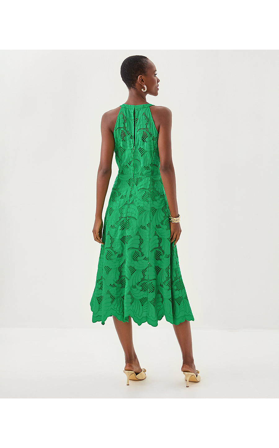 DENISE LACE MIDI DRESS - KITTS GREEN - SWAY WITH ME SCALLOPED LACE