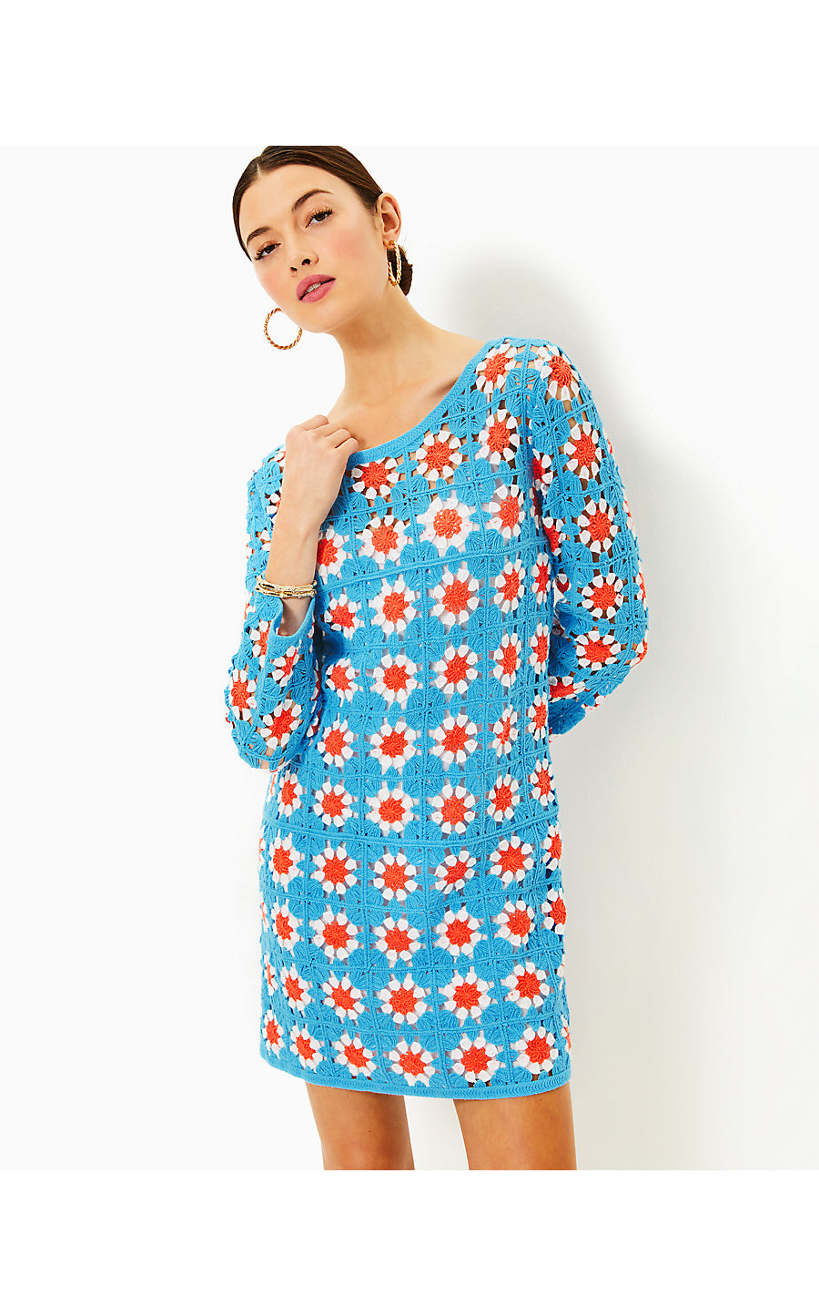 MIABELLA SWEATER DRESS - LUNAR BLUE - FLORAL CROCHET