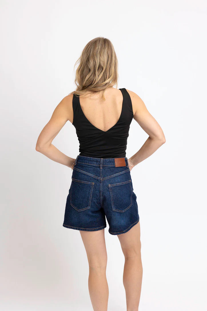 Knit V-Neck Body Suit - Black