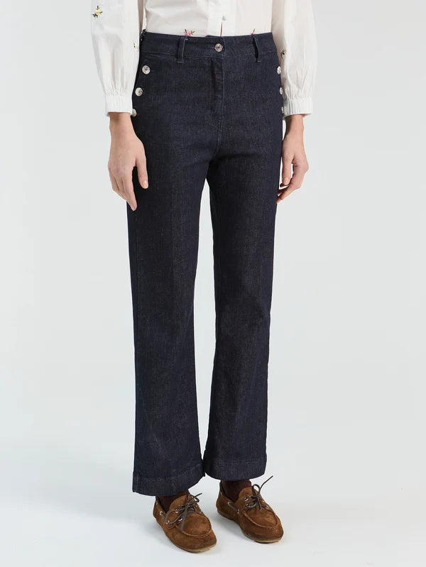 Denim Jewel Button Pant - Navy