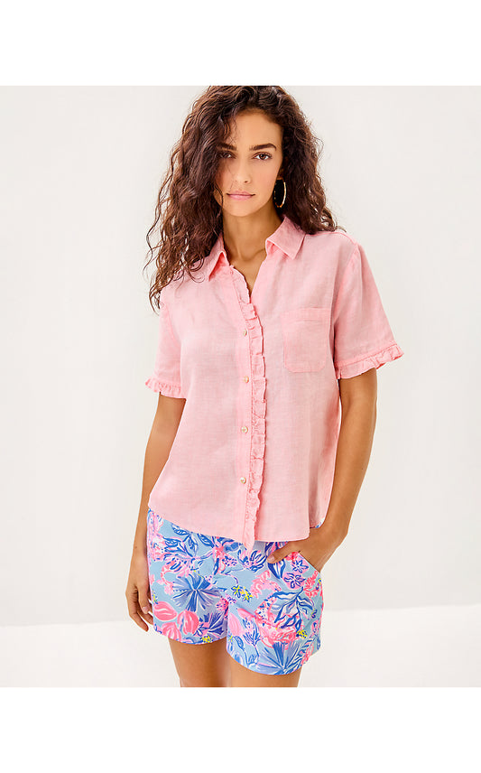 CARDEN RUFFLE TOP - SORBET PINK X RESORT WHITE