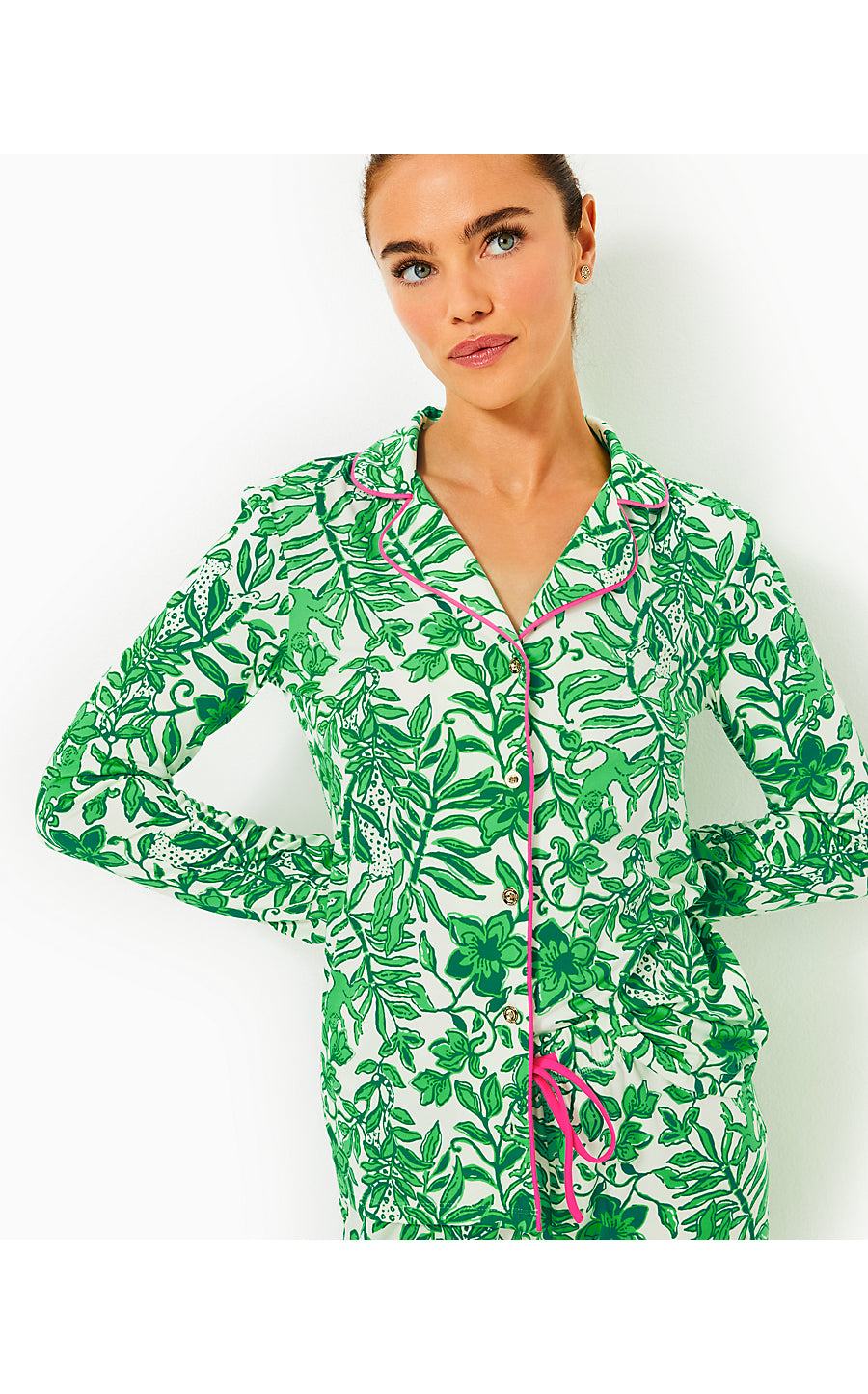 PJ KNIT  BUTTON-UP TOP - FIDDLE LEAF GREEN - LIL ESCAPE PLAN PJS