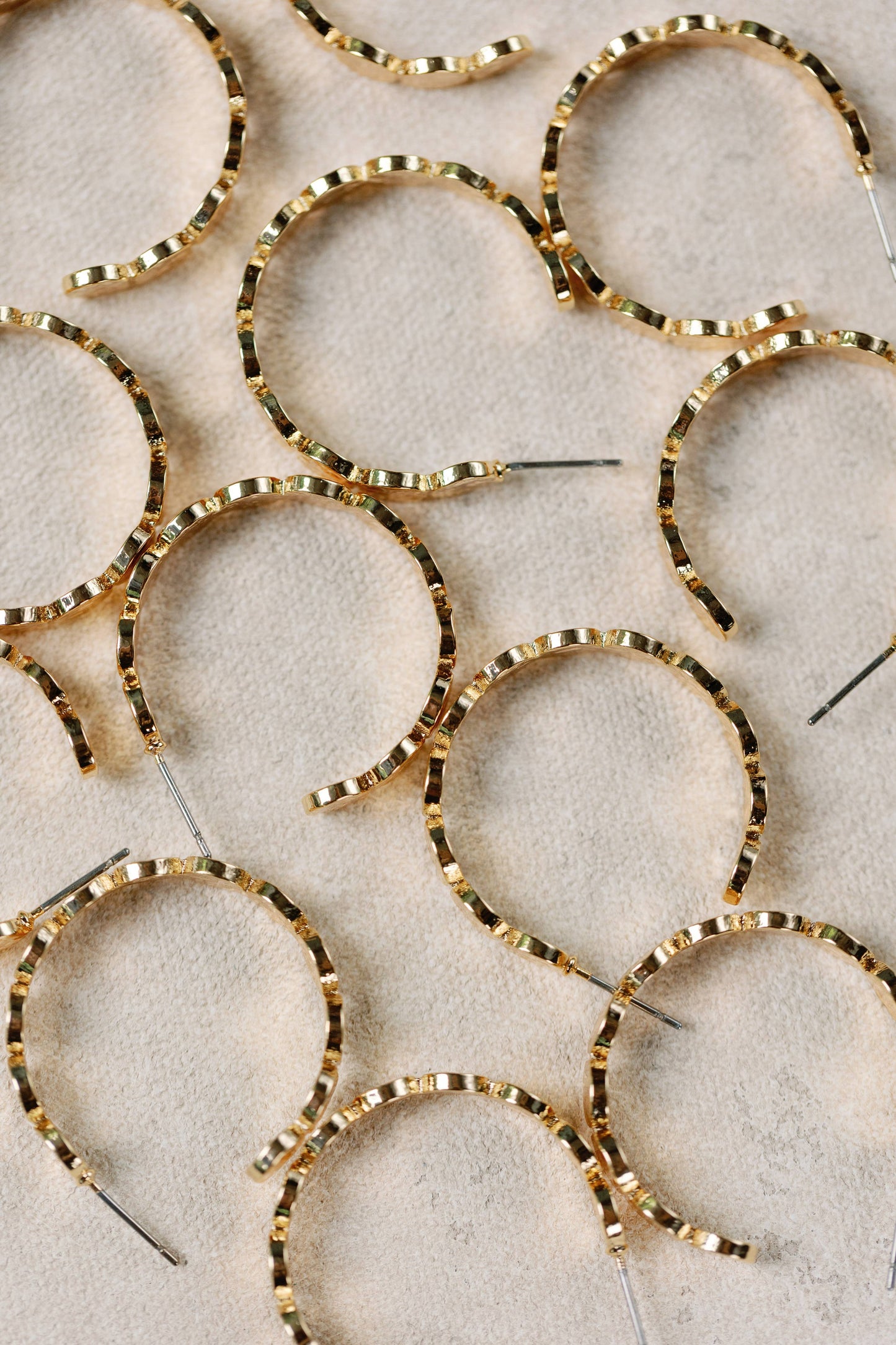 St Armands Designs of Sarasota - 1 Inch Hammered Gold Scalloped Hoop Earrings