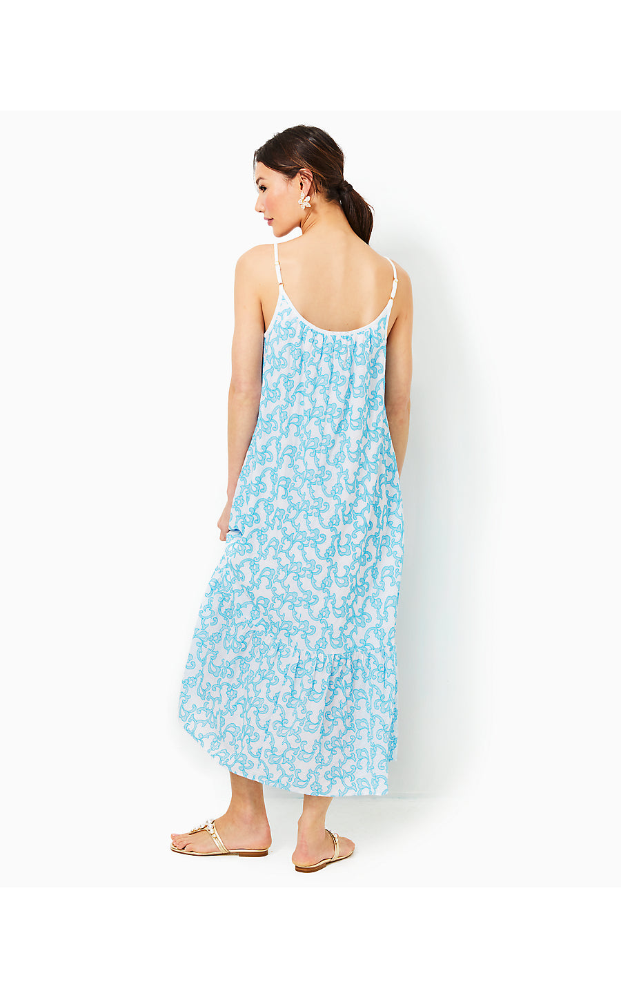 AMERIE MIDI DRESS - LUNAR BLUE - FLAMINGLE EMBROIDERED COTTON