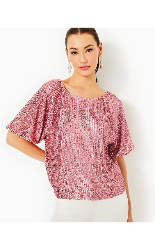 CRESSIDA KNIT TOP - CONCH SHELL PINK - TREASURE BOX SEQUIN KNIT