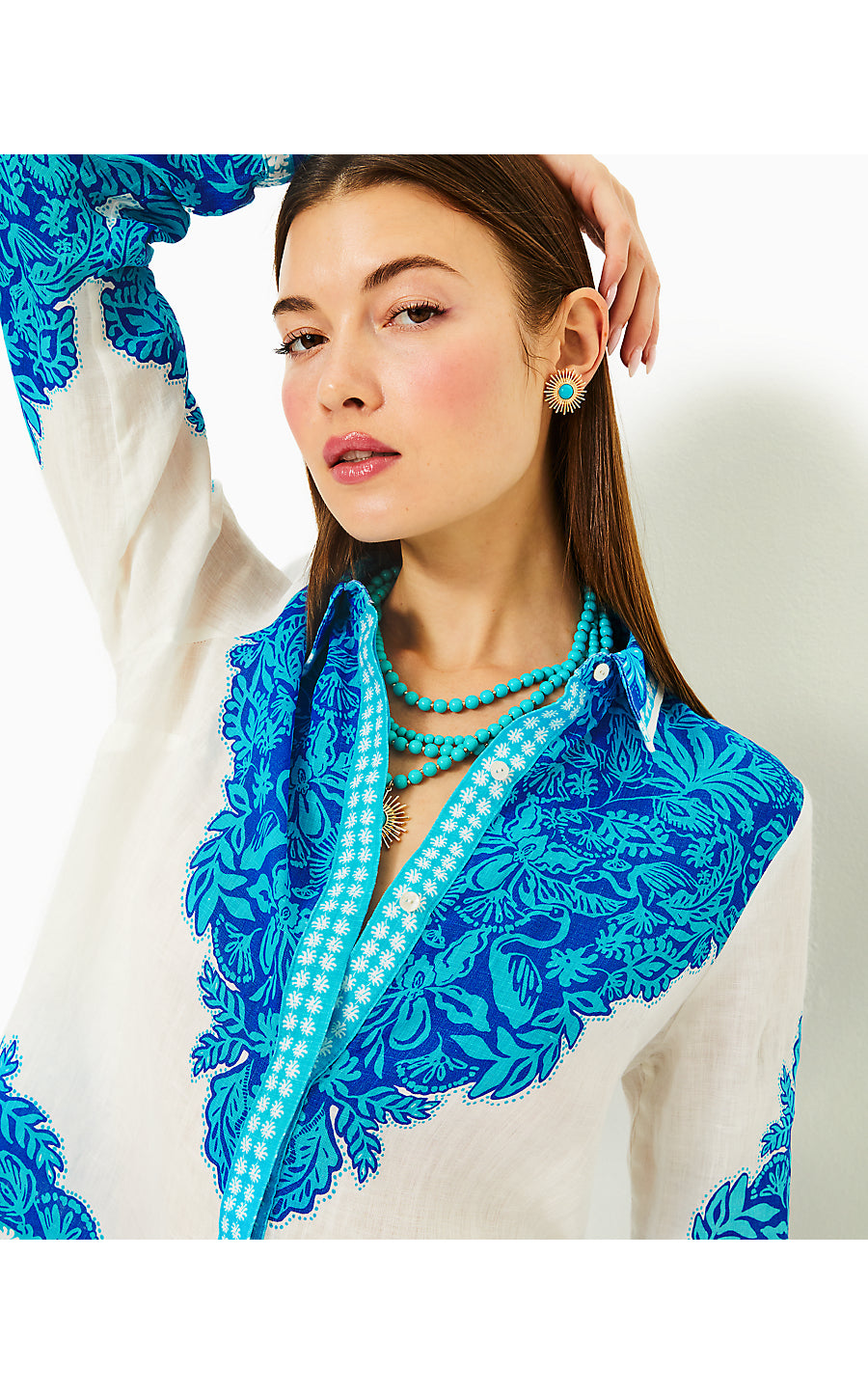 KIRAN BUTTON DOWN TOP - BREEZY AQUA - JUNGLE ESCAPE