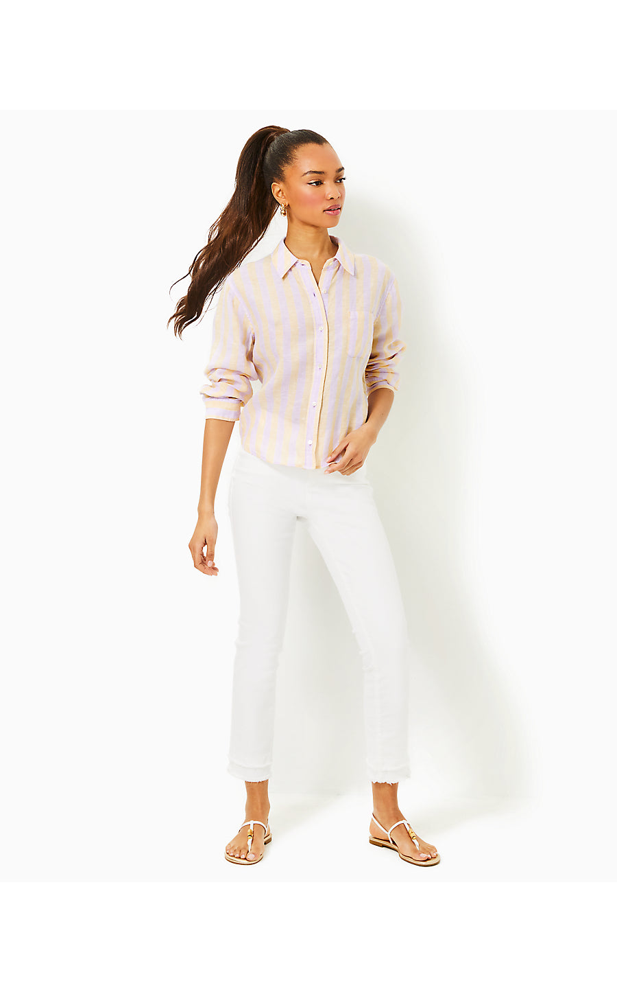 CORALYNN BUTTON DOWN - LILAC OPAL - ISLAND SECRETS STRIPE