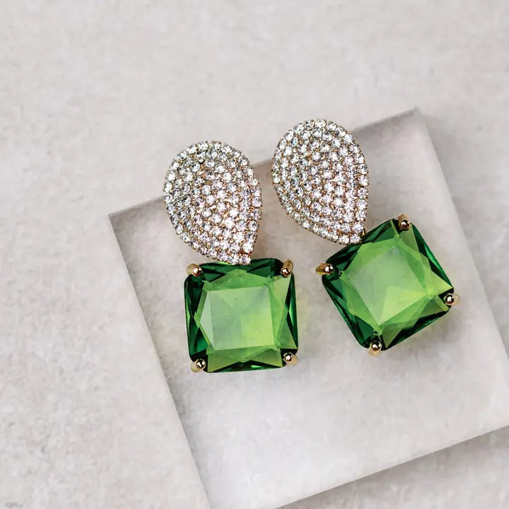 Retro Pave Crystal and Peridot Gum Drop Earrings