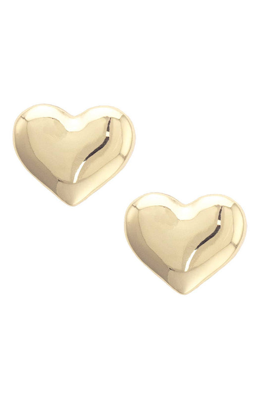 Canvas Style - Hattie Puffy Heart Stud Earrings in Shiny Gold