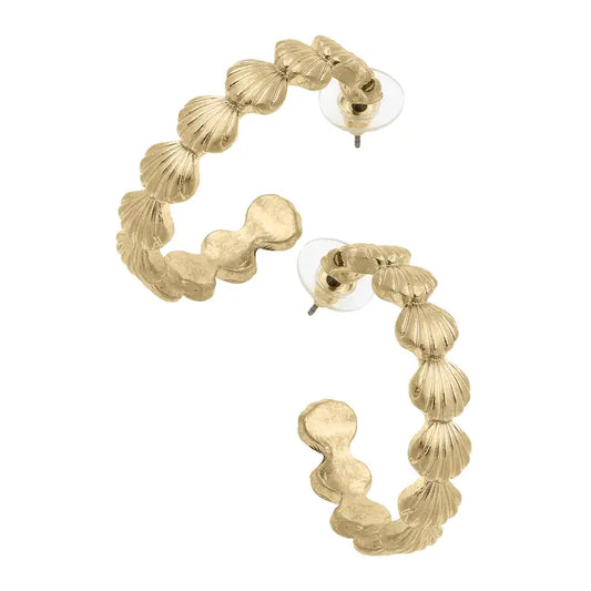 Catalina Cockle Shell Hoop Earrings in Shiny Gold